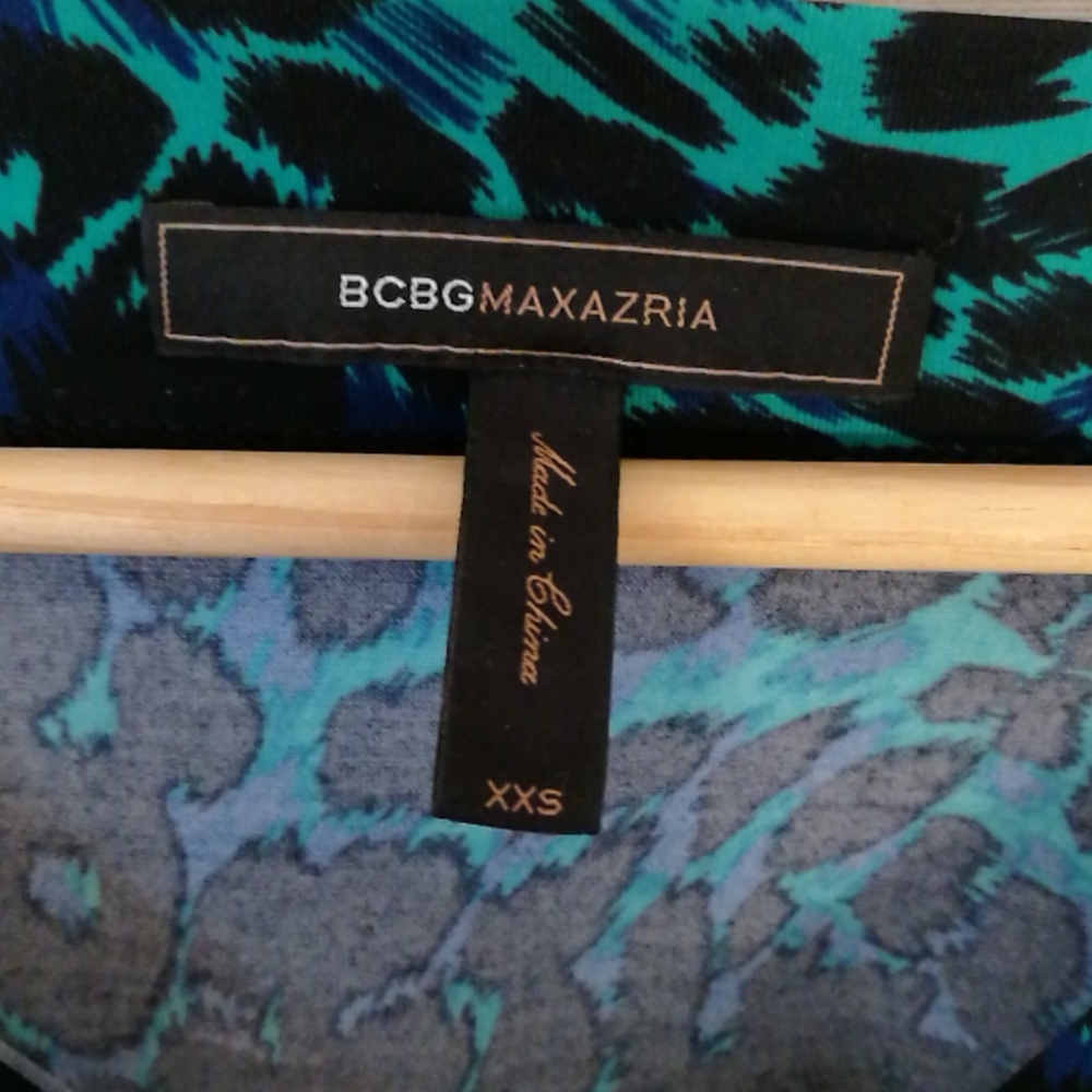 BCBG MaxAzria XXS Blue Green Cheetah Leopard Dress - Picture 10 of 16